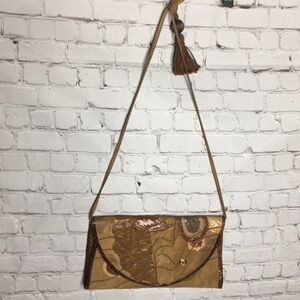 CARLO FIORI vintage collage tassel patchwork envelope clutch crossbody bag